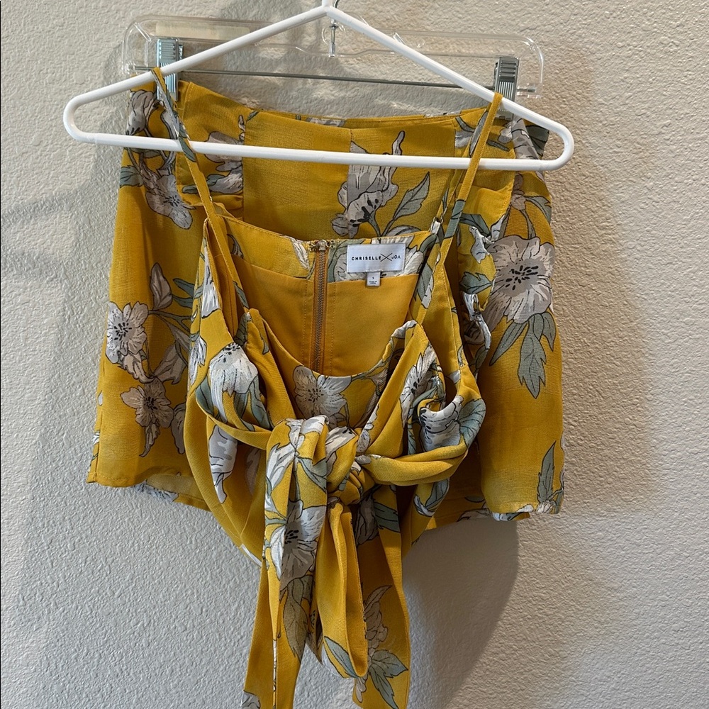 Chriselle J.O.A. Yellow Floral Two-Piece Set - crop top and shorts